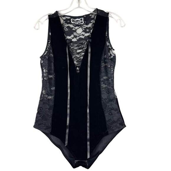 Killstar Saya Lace and Velvet Lace Up Bodysuit Black Size L Whimsigoth Punk Goth - Picture 3 of 16